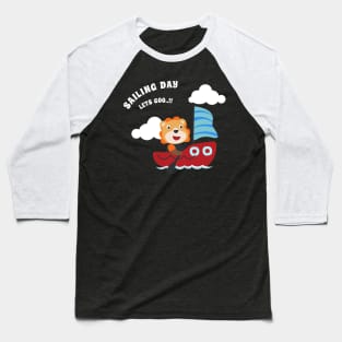 Funny lion sailor cartoon vector on little boat with cartoon style. Baseball T-Shirt